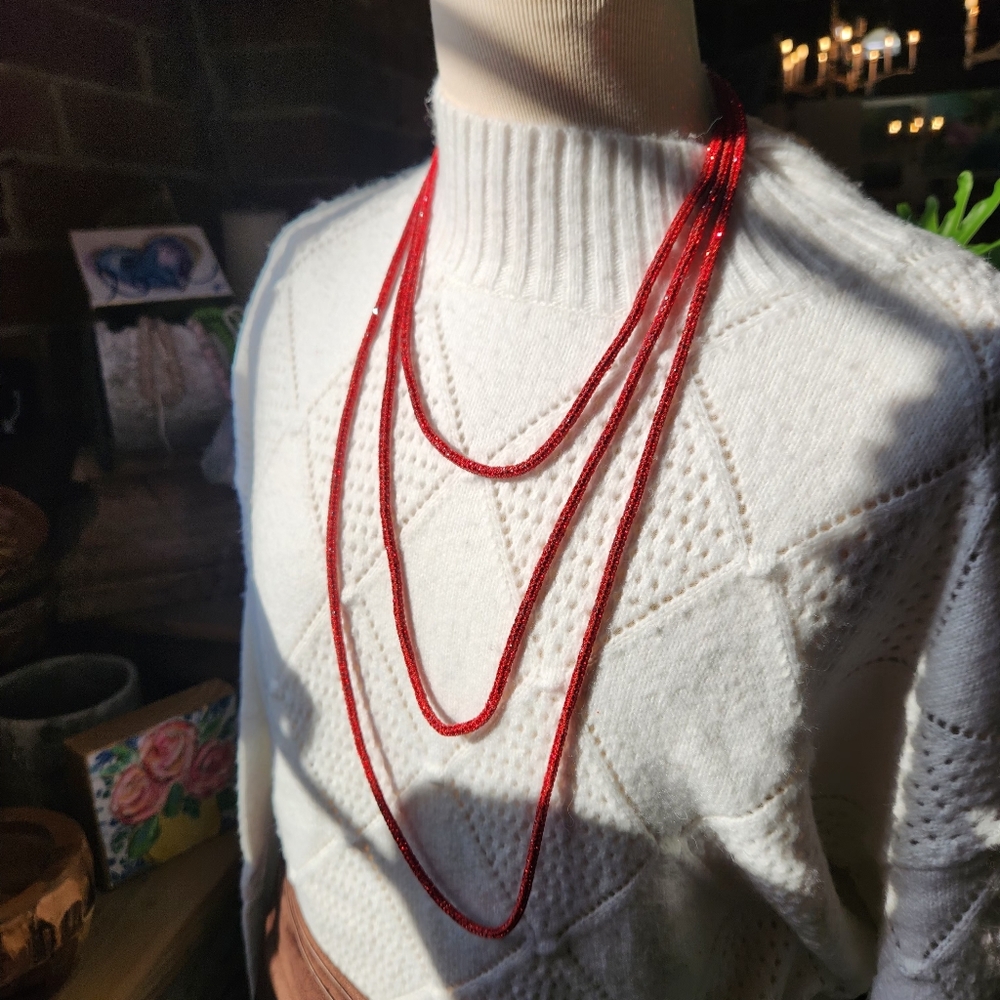 Elegant Multi Layered Sparkling Red Necklace - Picture 6 of 17